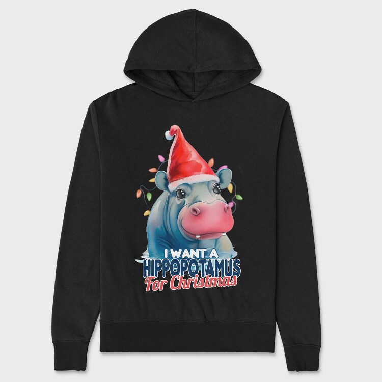 Hippo Watercolor Christmas, Unisex Men's Hoodie