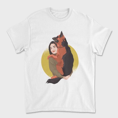 Woman With Dog, Unisex Men's T-Shirt