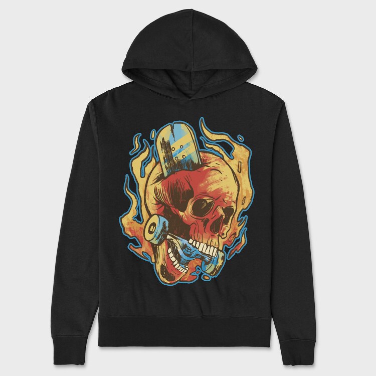 Skull Skater in Fire, Unisex Men's Hoodie