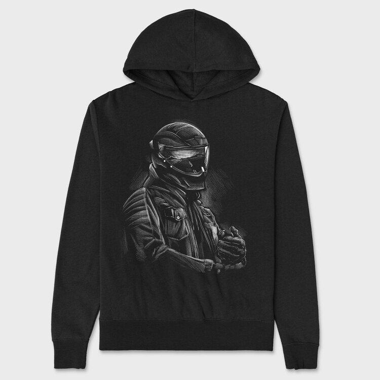 Helmet Rider Monochrome Portrait, Unisex Men's Hoodie